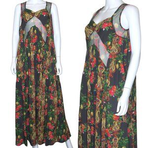 Anthropologie RAGA India Pleated Maxi Dress Sleeveless Sheer Mesh Cutout Small